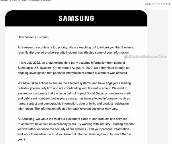 Samsung's US customer data hacked